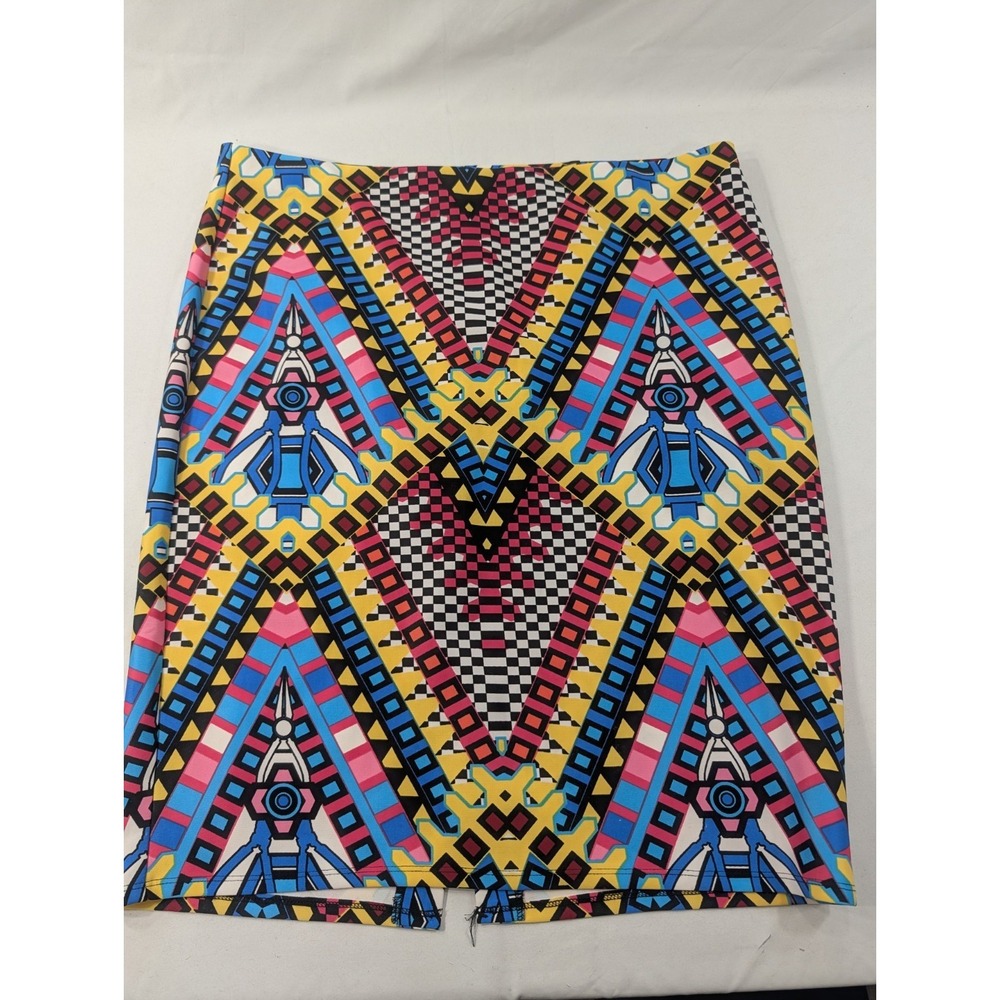 NYCC‎ Teal Floral Pencil Skirt Blue & Yellow Flower Print Knee Length Size L